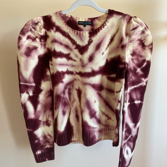 NWOT Generation Love Tyrell Tie Dye Burgundy/Cream Sweater w/ puff sleeve - SZ L - Picture 2 of 16